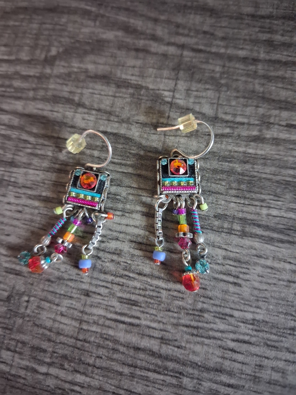 Vintage Sante Fe NM CrystalColorful Beaded Dangle Southwest Earrings -Multicolor - Picture 5 of 8